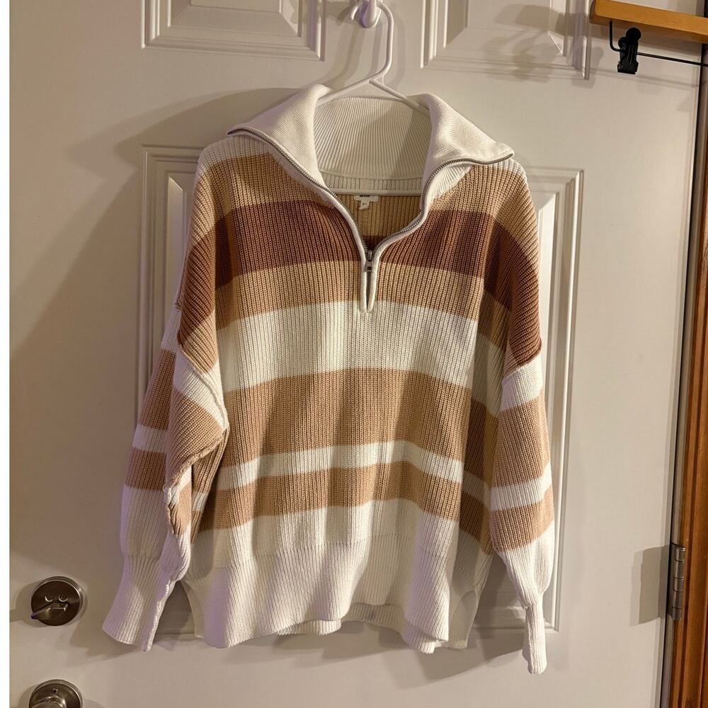 Aerie Stripped Quarter Zip Sweater Size Small